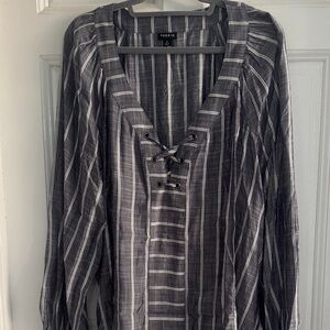 Torrid Charcoal Striped Lace-Up Top 2X